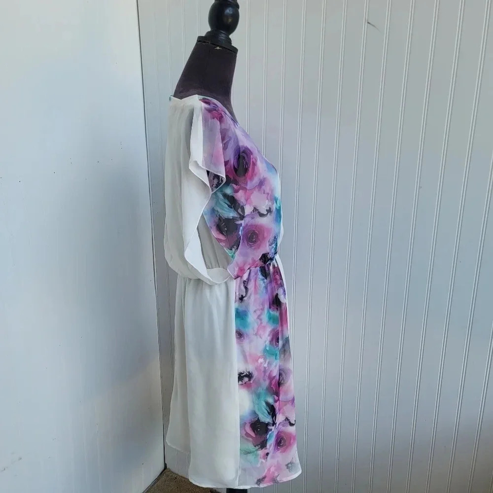 Maurices Women's Floral Print Short Sleeve Dress Watercolor Lined Sz M - Picture 8 of 12